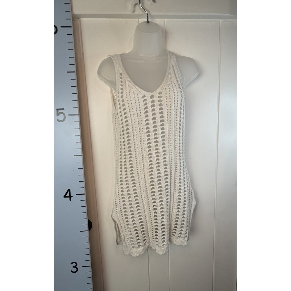 White Crochet Open Weave Sleeveless Beach Mini Dress Medium Cottagecore Festival